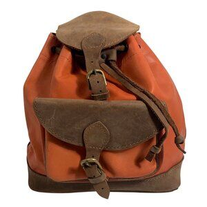 Artisan Brown / Orange Leather Colorblock Backpack Adj Straps Front Pocket Brass